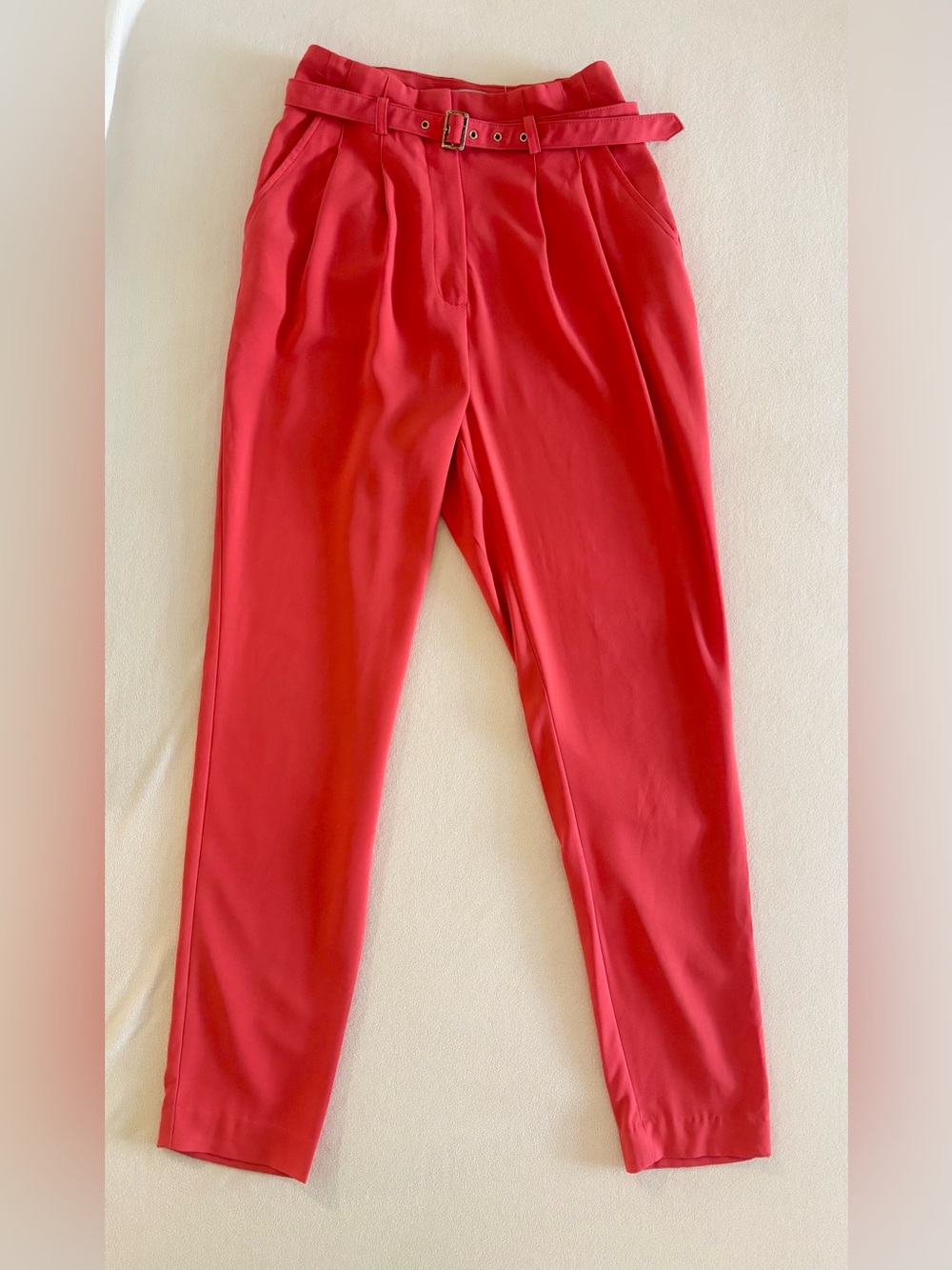 XXI Forever 21 Coral Red Belted Pleated Pants XS Y2K